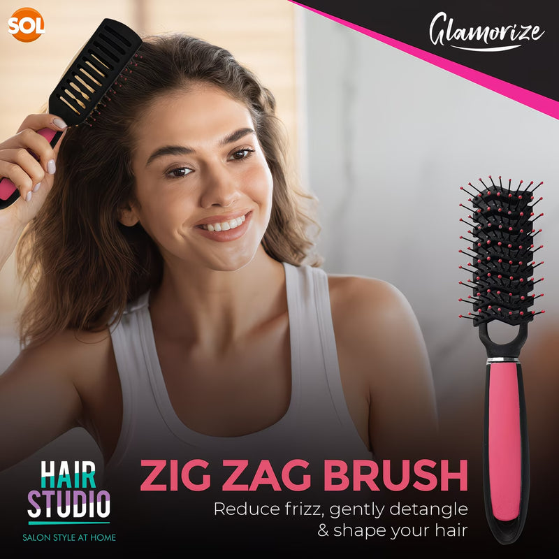 5 Pack Professional Hair Brush Set for Women – Paddle, Round, Vented & Styling Brushes Kit (Pink)-4