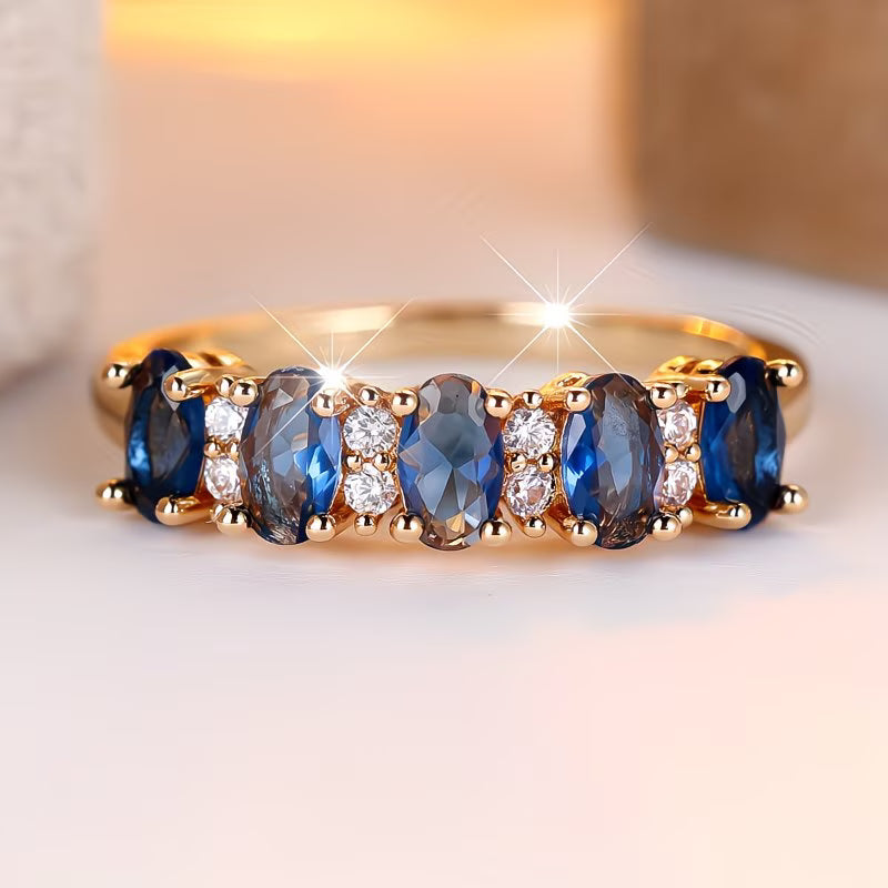 Elegant Oval Cut Blue Synthetic Zirconia Ring for Women – Luxury Statement Jewellery for Party & Daily Wear-5