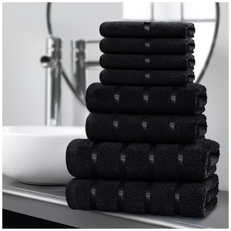 Cotton Towel Set 8-Piece – Quick Drying & Highly Absorbent, Face Hand & Bath Towels, Boston Design, Machine Washable-4