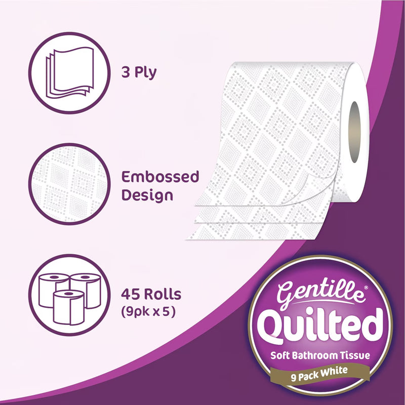 Toilet Tissue 45 rolls. Gentille Quilted Bathroom Tissue Luxury 3-Ply Toilet Paper Soft, Strong, & Responsibly-3