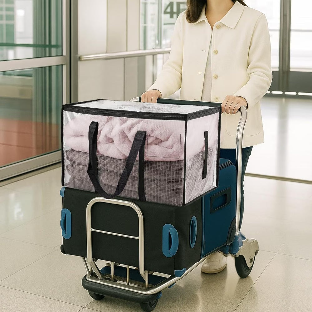4 Pack / 8 Pack 90L Large Moving Storage Bags – Heavy Duty Transparent Totes with Backpack Straps (73x37x34cm)-5