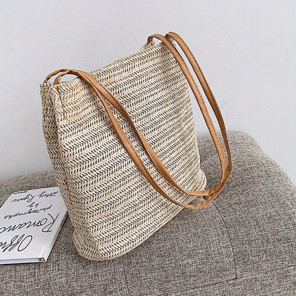 Women’s Summer Straw Rattan Bag – Wicker Crossbody Tote Beach Shoulder Handbag (26x26cm)-4