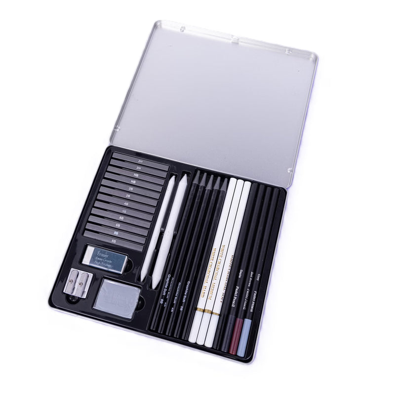 Evelay 28pcs Professional Drawing Pencil Set Sketching Art Kit with Charcoal Graphite Pastels & Tin Case-9
