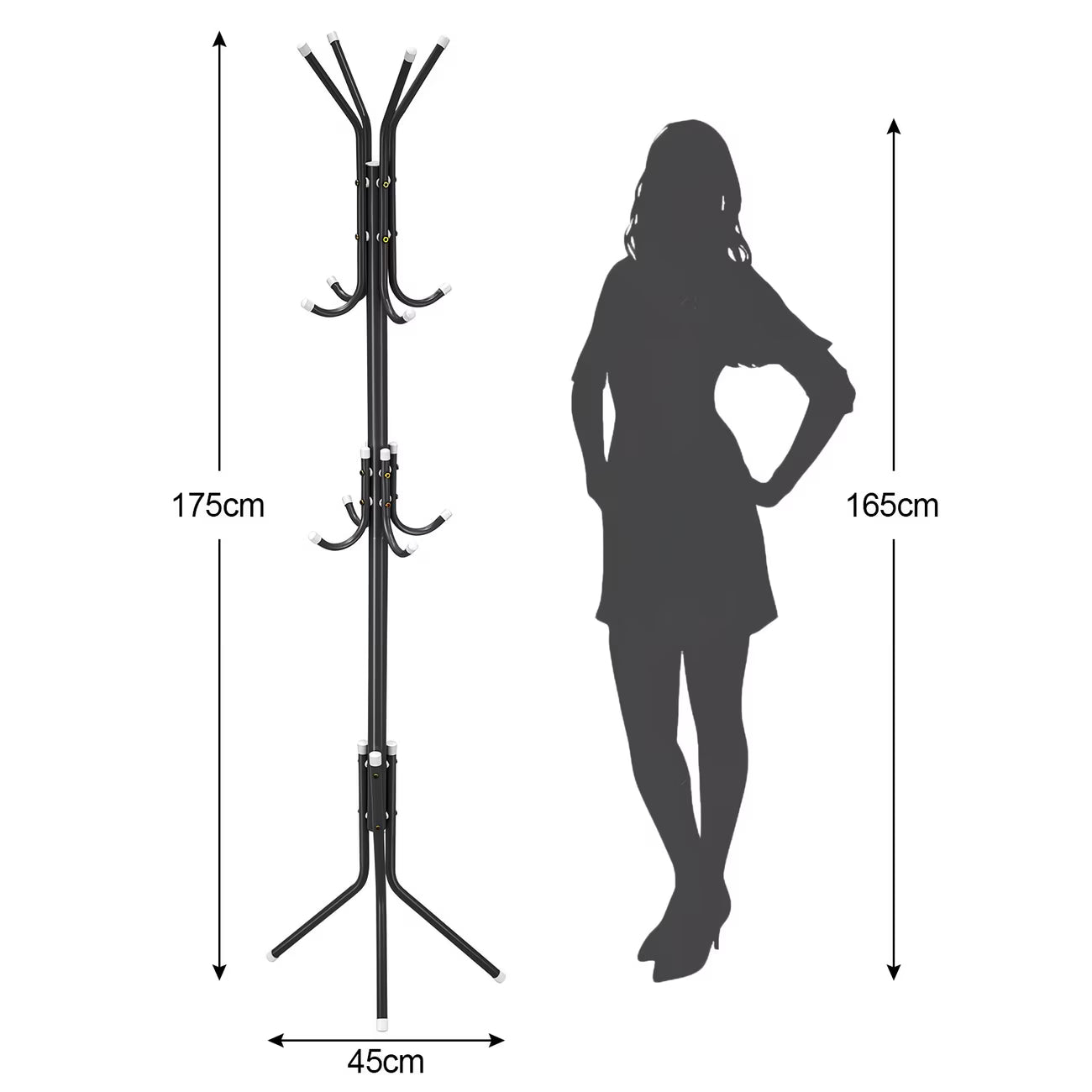 3-Tier Metal Coat Rack Stand 175cm Tall with 12 Hooks – Space-Saving Coat & Hat Tree for Hallway, Bedroom & Living Room-3