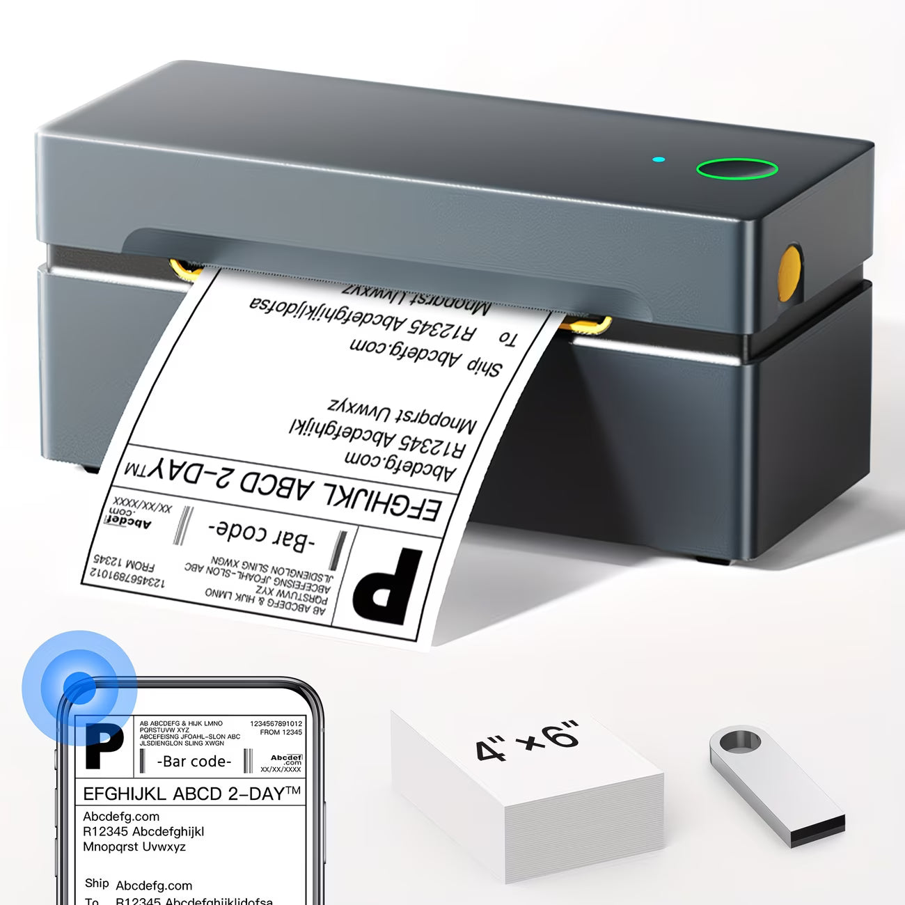 PL80EB Thermal Shipping Label Printer – Compact Inkless Label Printer for 10×15cm (4×6) Labels, Mobile & PC Compatible for Small Business & Home