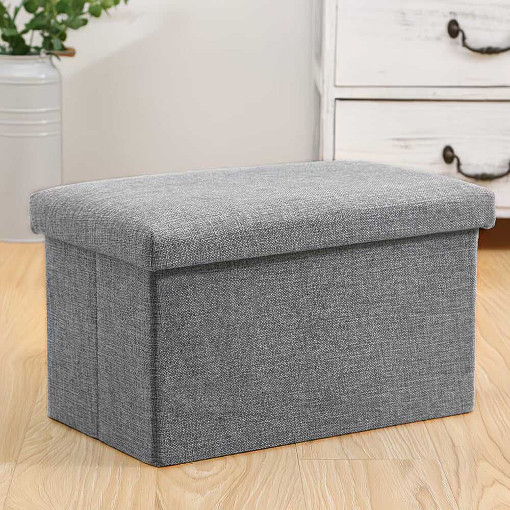 Folding Storage Footstool Ottoman with Lid – Multifunctional Seat & Shoe Bench Storage Box for Bedroom, Hallway & Living Room