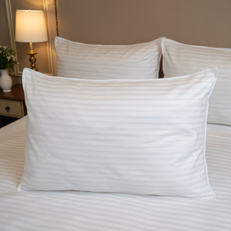 Hotel Quality Stripe Bed Pillows 2 Pack – Extra Filled Plush Support, Bounce-Back Comfort - UK Brand-3