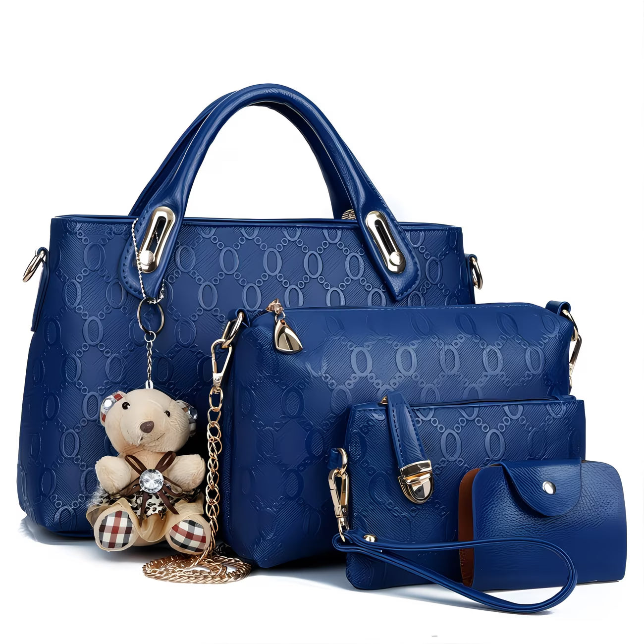 Women’s 4-Piece PU Leather Handbag Set – Top Handle Satchel & Hobo Shoulder Bags-1