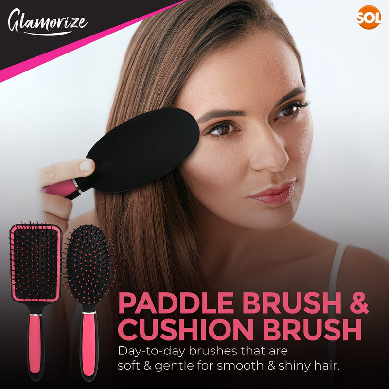 5 Pack Professional Hair Brush Set for Women – Paddle, Round, Vented & Styling Brushes Kit (Pink)-5