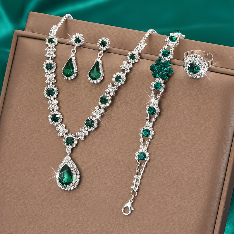 4-Piece Teardrop Jewelry Set for Women – Necklace Earrings Bracelet & Ring Wedding Gift-4