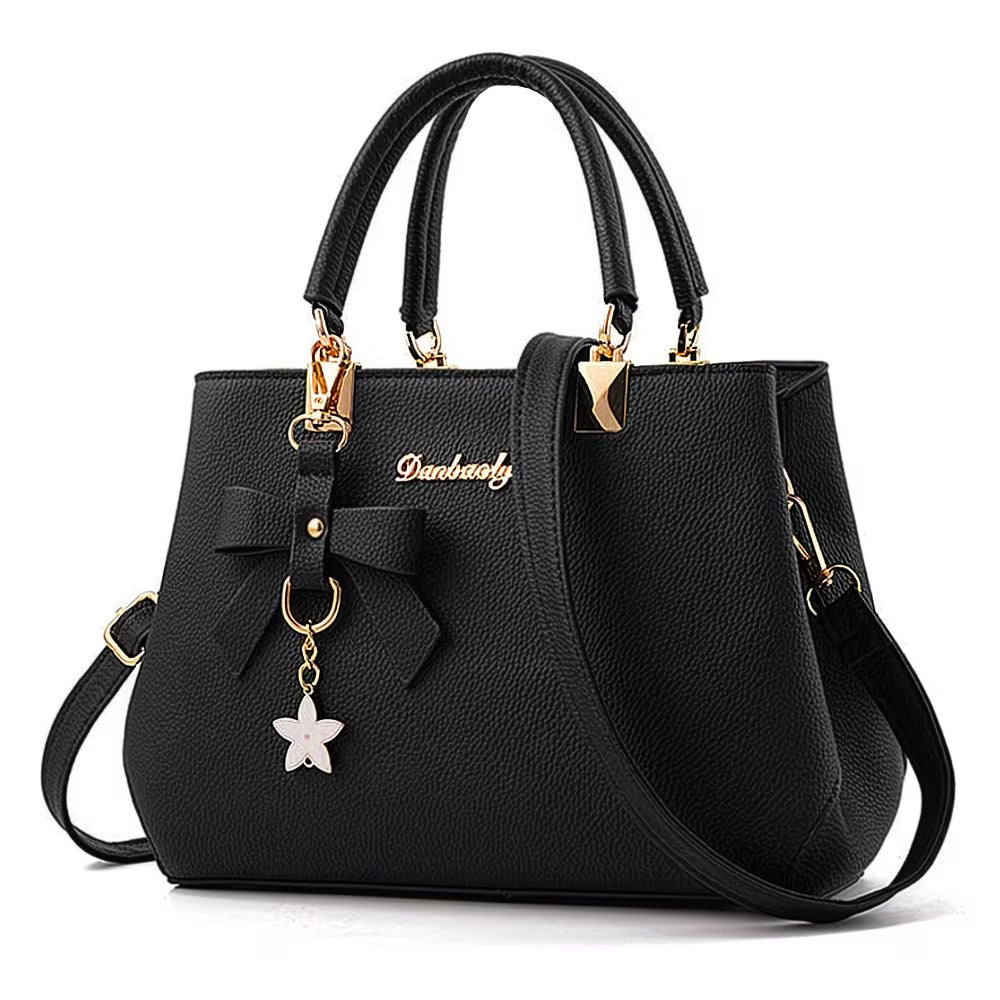 Women’s PU Leather Handbag – Top Handle Shoulder & Crossbody Tote with Metal Pendant-3