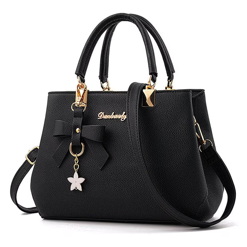 Women’s PU Leather Handbag – Top Handle Shoulder & Crossbody Tote with Metal Pendant-3