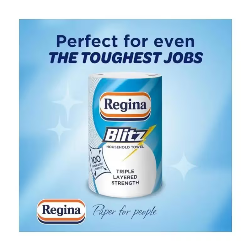 Regina Blitz Kitchen Roll 12 Pack – 3 Ply Extra Large Household Paper Towels, 70 Sheets Per Roll, Super Absorbent Cleaning Rolls-2