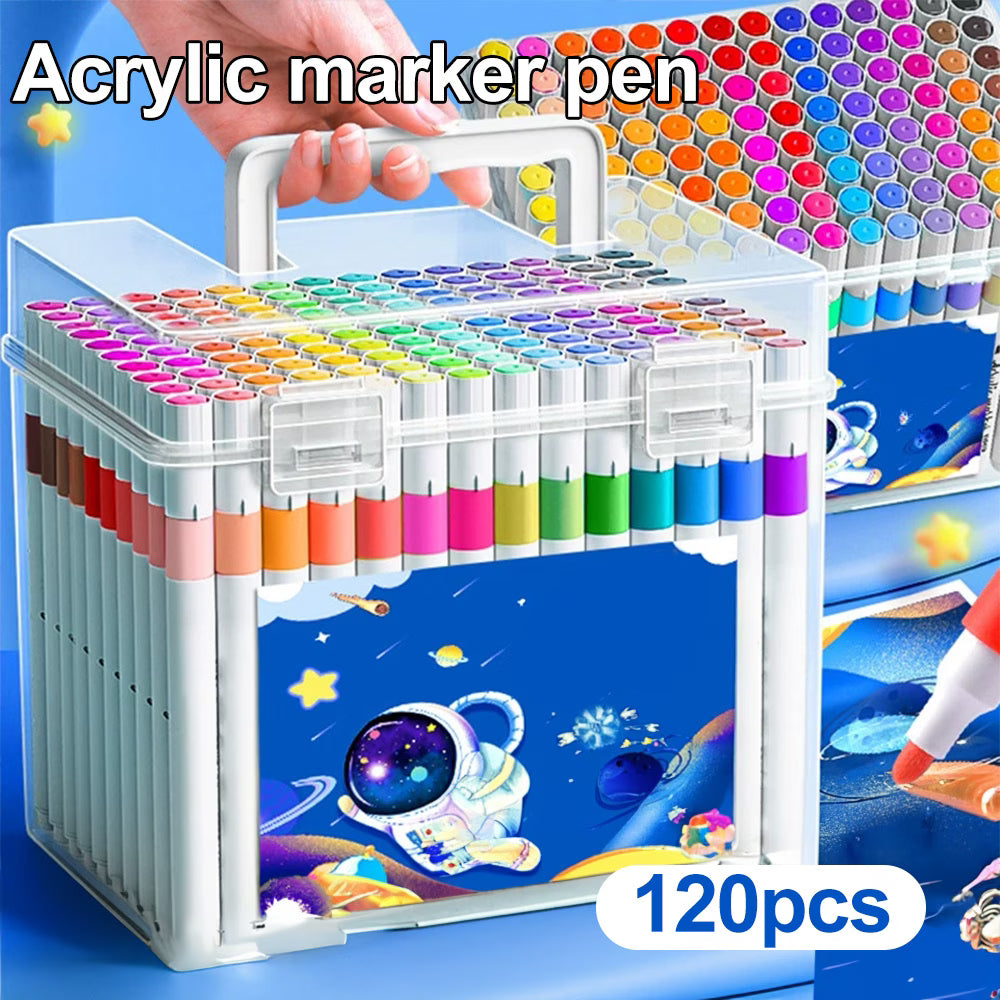 120pcs Acrylic Marker Set in Bucket – Washable, Quick-Dry, Waterproof Paint Pens for Kids, School Art, Craft &amp; DIY Projects