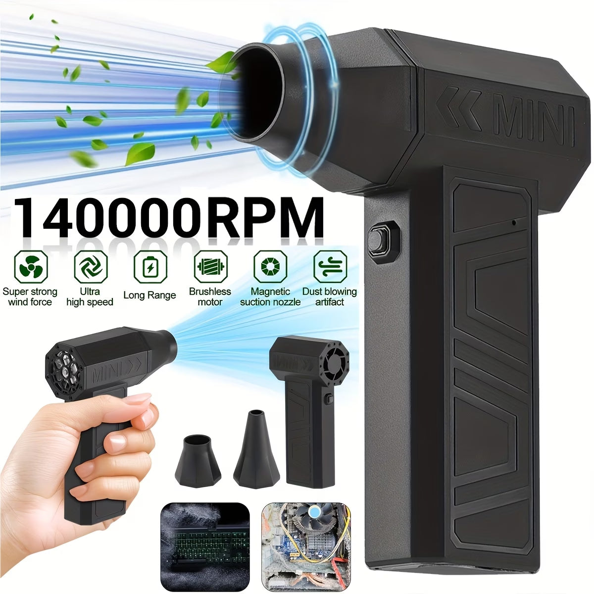 High Power Turbo Fan Portable Handheld Air Blower Brushless Motor Camping Cooling Fan-11