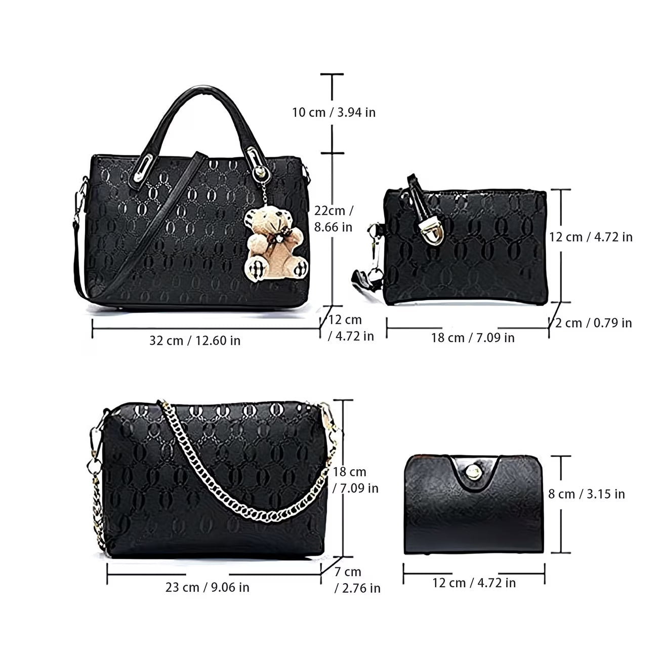 Women’s 4-Piece PU Leather Handbag Set – Top Handle Satchel & Hobo Shoulder Bags