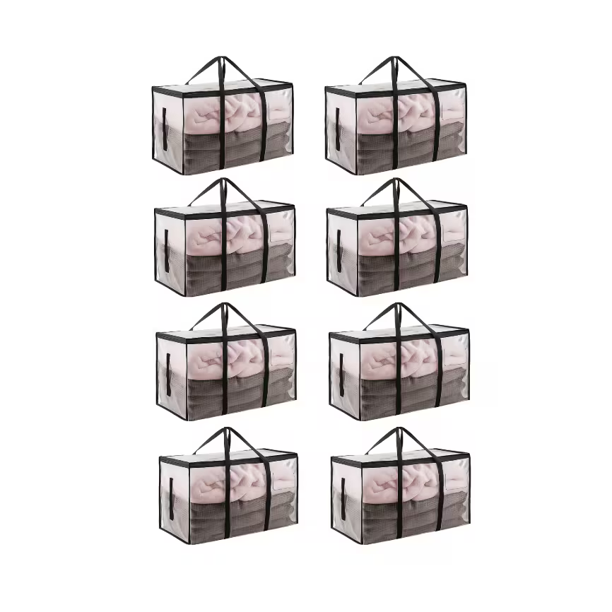 4 Pack / 8 Pack 90L Large Moving Storage Bags – Heavy Duty Transparent Totes with Backpack Straps (73x37x34cm)-8