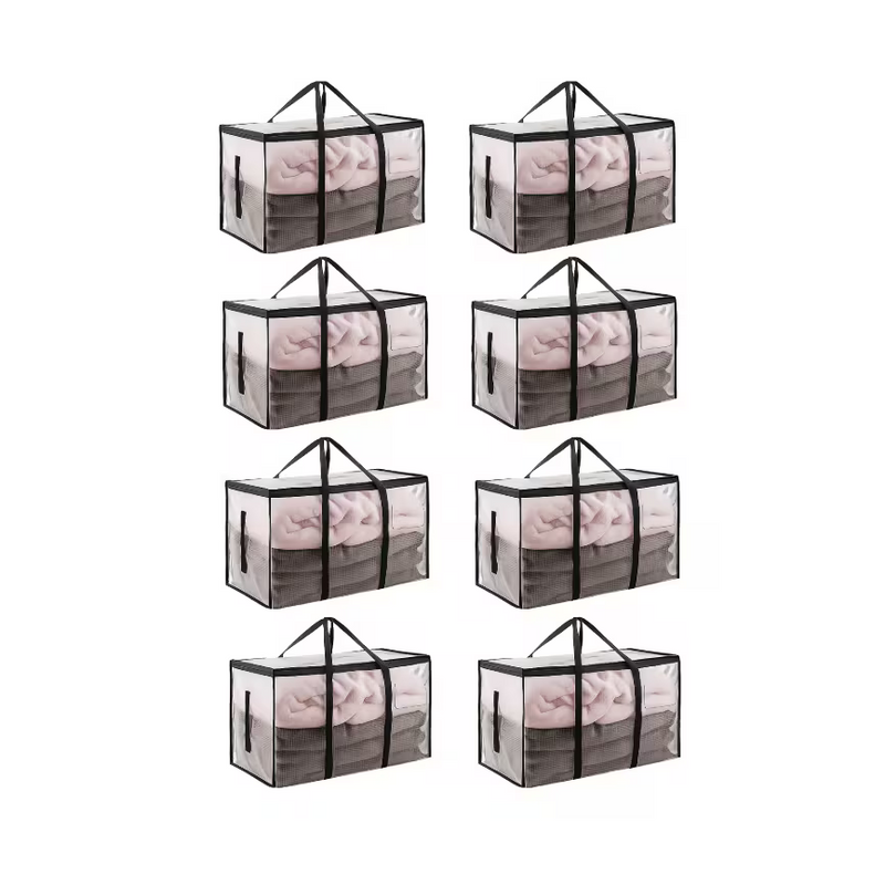 4 Pack / 8 Pack 90L Large Moving Storage Bags – Heavy Duty Transparent Totes with Backpack Straps (73x37x34cm)-8