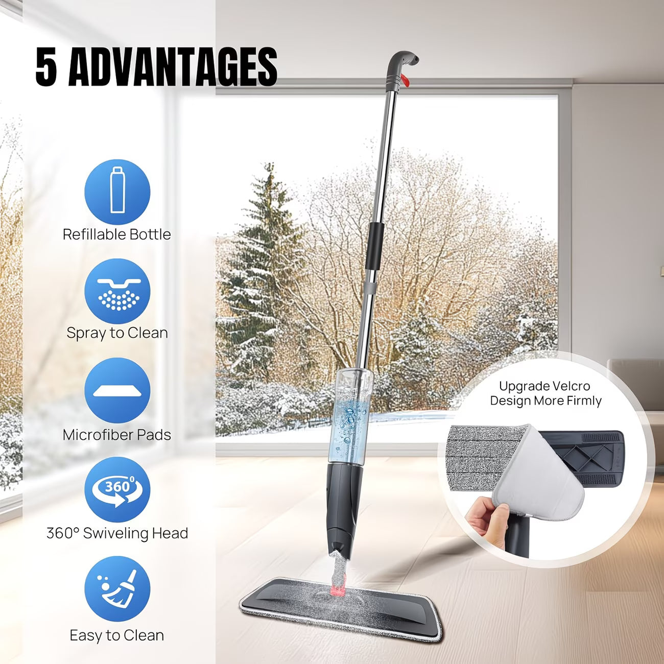 Spray Mop Microfiber Floor Cleaner with 700ml Refillable Bottle, 360° Flat Mop & 3 Reusable Pads-3
