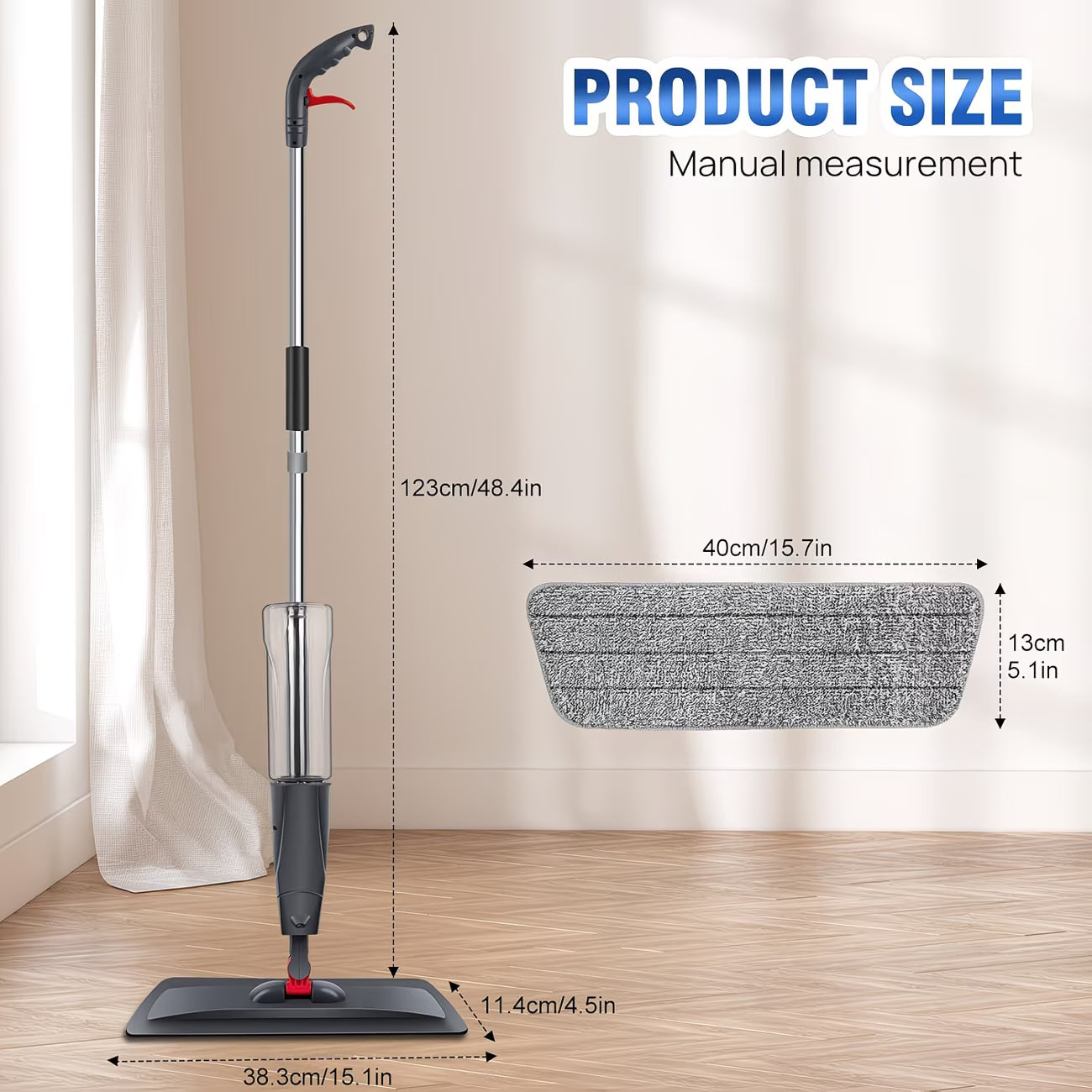 Spray Mop Microfiber Floor Cleaner with 700ml Refillable Bottle, 360° Flat Mop & 3 Reusable Pads-4