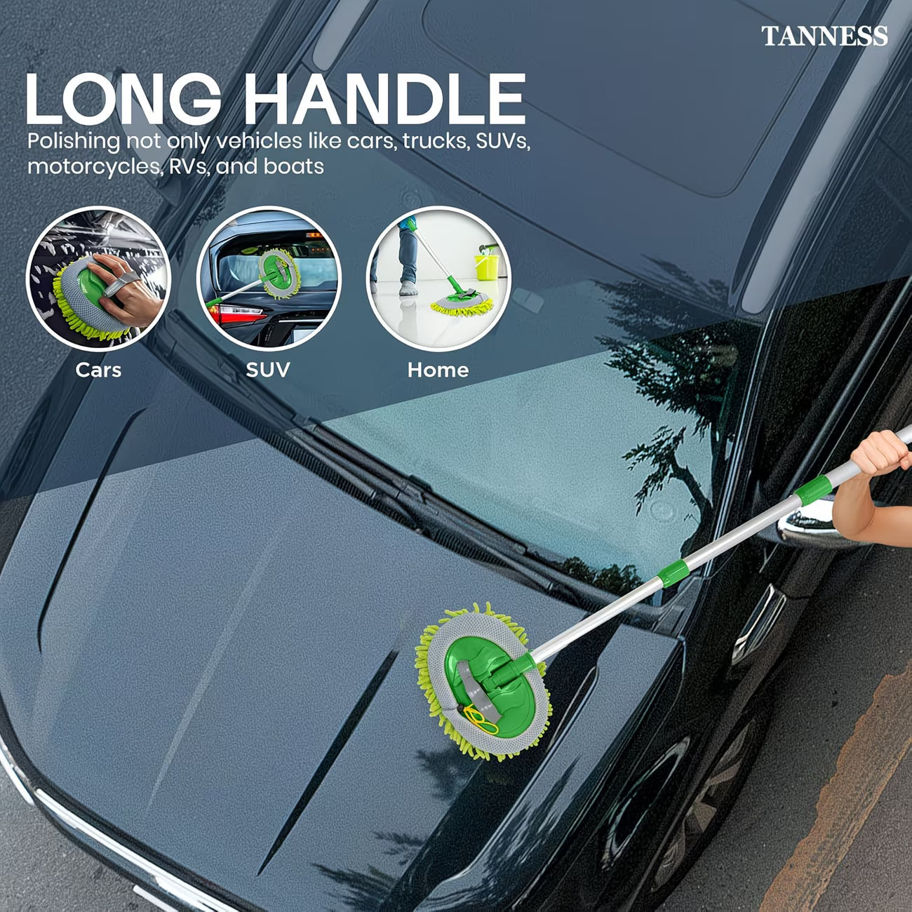 TANNESS Caravan Car Wash Mop Kit – Extendable Handle, Scratch-Free Microfibre Mop with 2 Heads-5