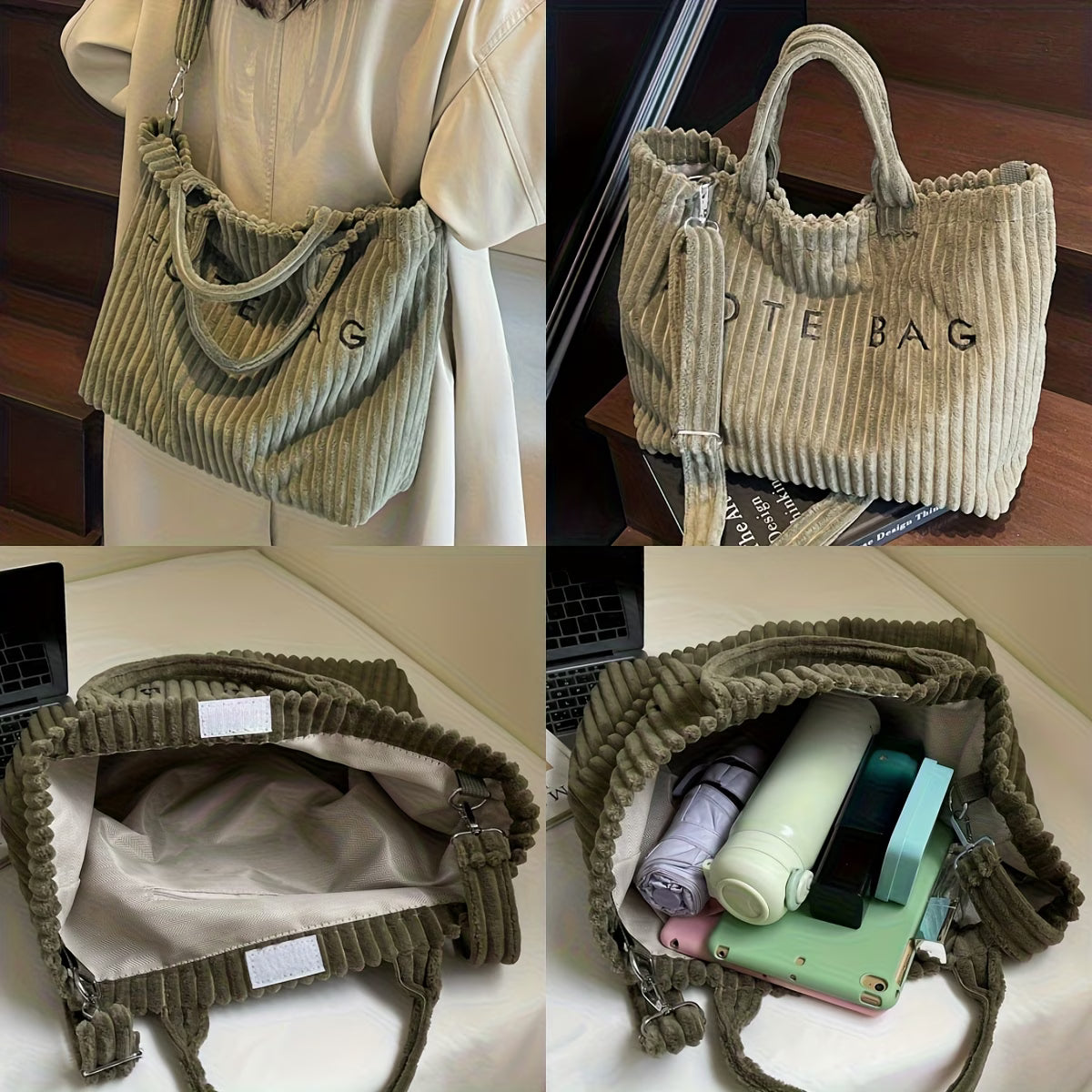 Women Large Capacity Shoulder Tote Bag Soft Solid Color Handbag with Adjustable Strap-6