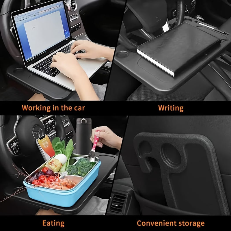 4 in 1 Car Steering Wheel Desk Laptop Stand Tray with Tablet Slot Cup Holders Portable Table-3
