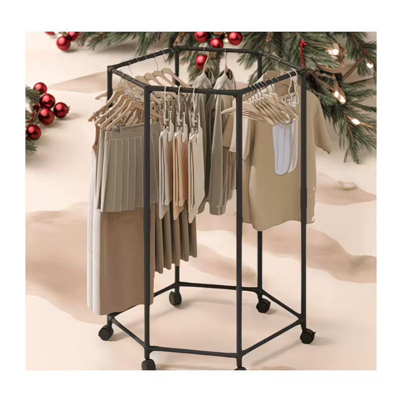 360° Rotatable Large Clothes Drying Rack with Wheels – Space-Saving Metal Laundry Hanger Stand-5