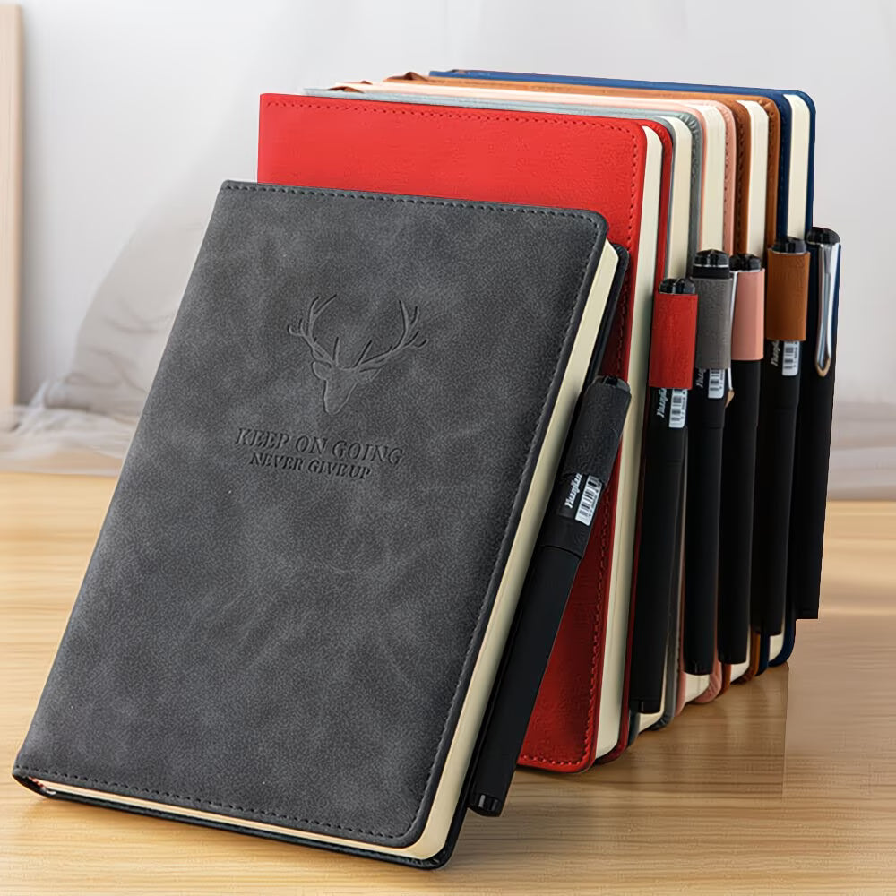 360-Page A5 Ruled Notebook Journal – PU Leather Cover with Ribbon Bookmark for Office & School, Grey-5