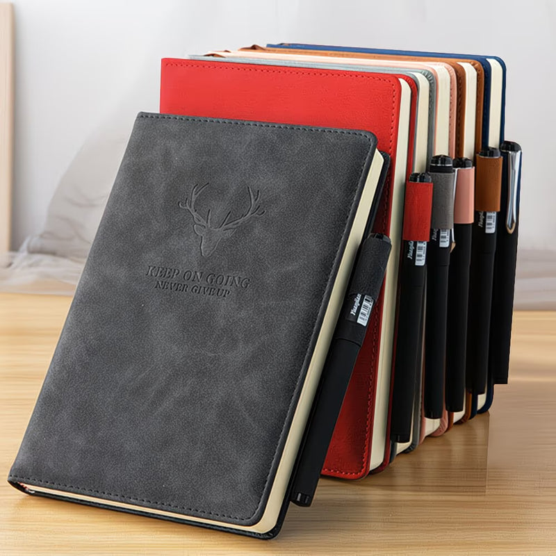 360-Page A5 Ruled Notebook Journal – PU Leather Cover with Ribbon Bookmark for Office & School, Grey-5