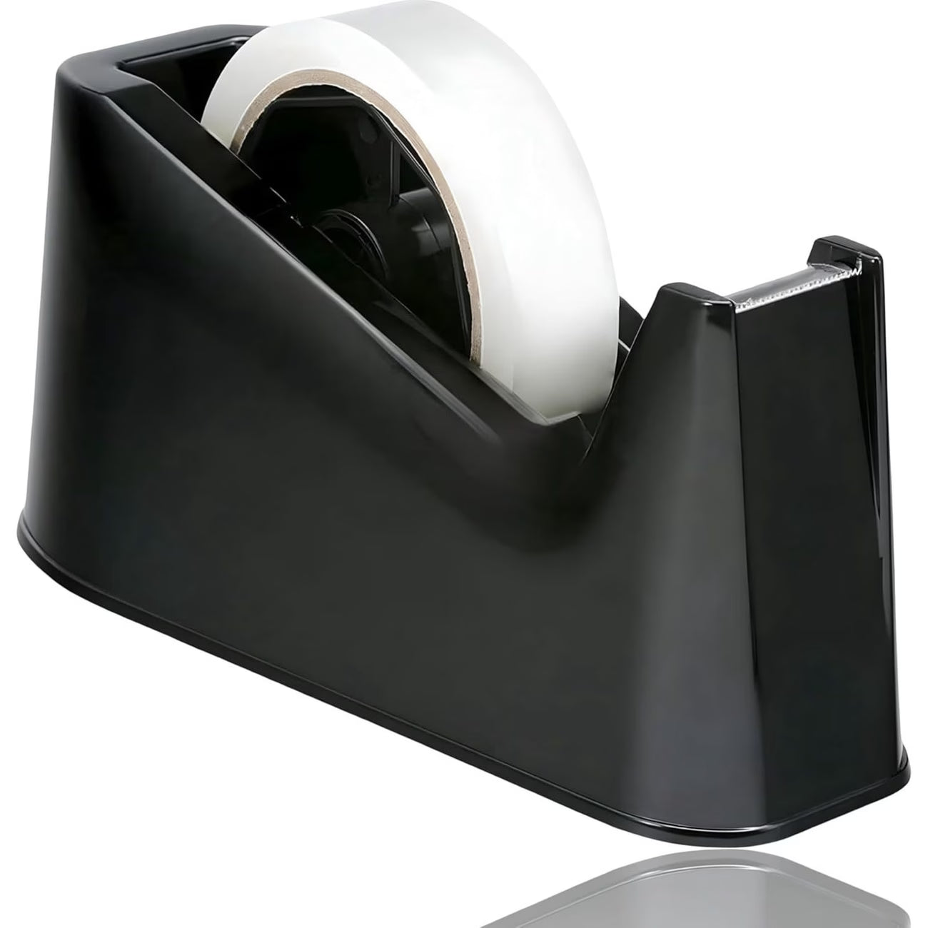 Heavy Duty Tape Dispenser with Weighted Non-Skid Base – One-Handed Desktop Tape Holder with Sharp Cutting Blade for Office, Packing & Gift Wrapping (Black)