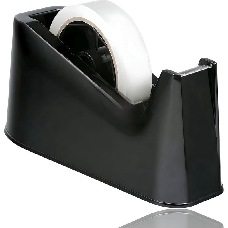 Heavy Duty Tape Dispenser with Weighted Non-Skid Base – One-Handed Desktop Tape Holder with Sharp Cutting Blade for Office, Packing & Gift Wrapping (Black)-1