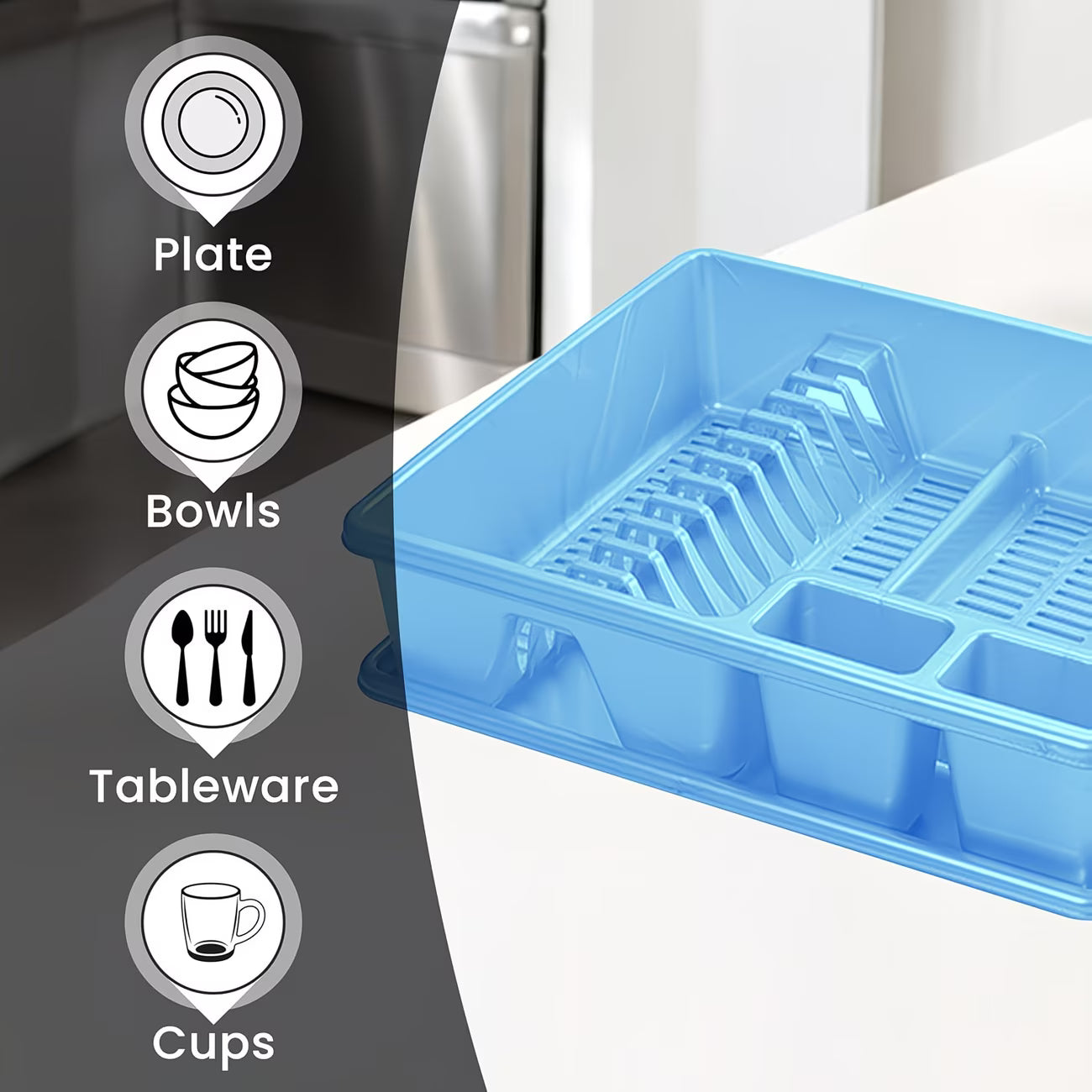 STL Plastic Dish Drainer Rack with Anti-Drip Tray – Holds 13 Plates, BPA-Free Kitchen Organizer-13