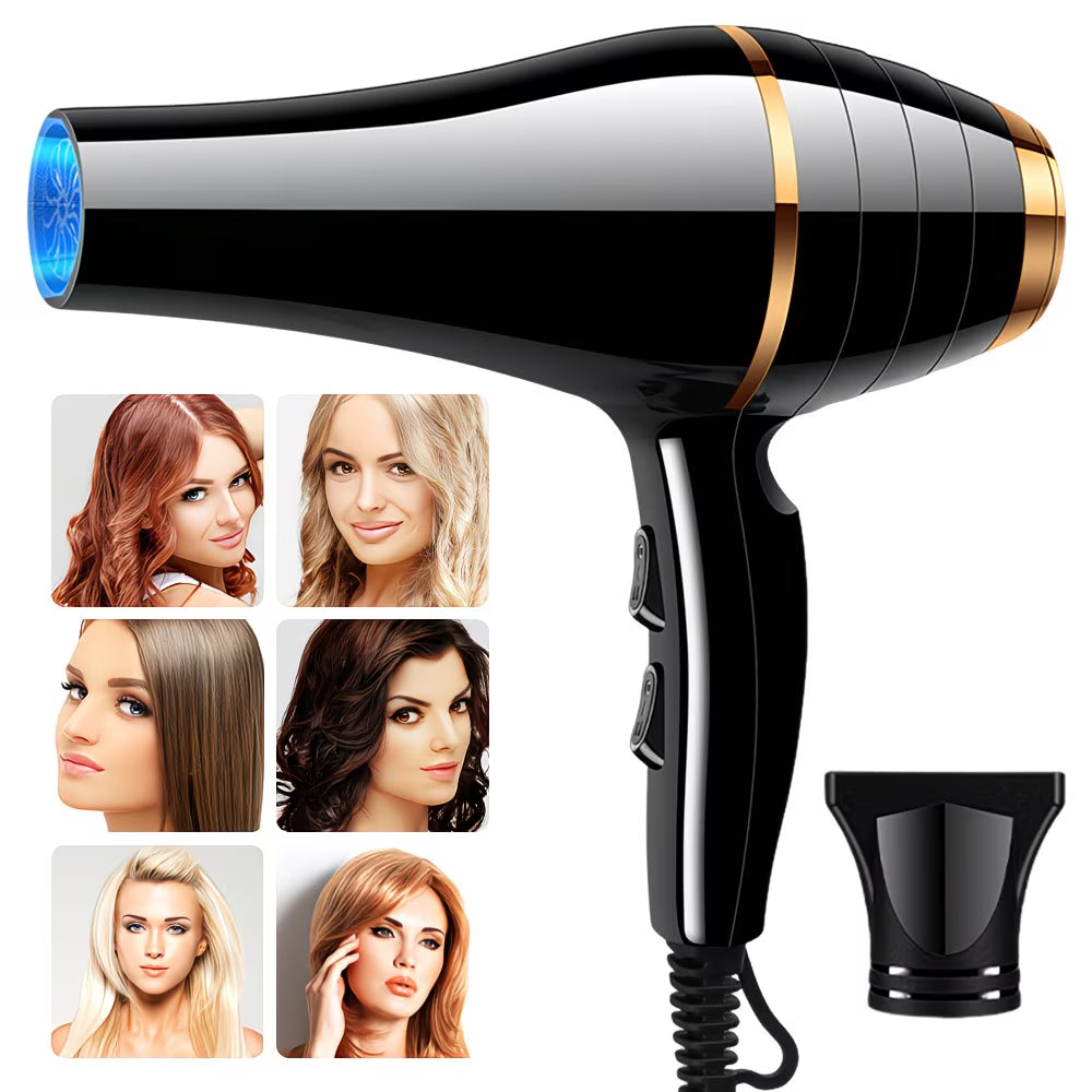 1800W Negative Ion Hair Dryer with Precise Heat Control & Detachable Nozzle – Quiet UK Plug Hairdryer (Black)