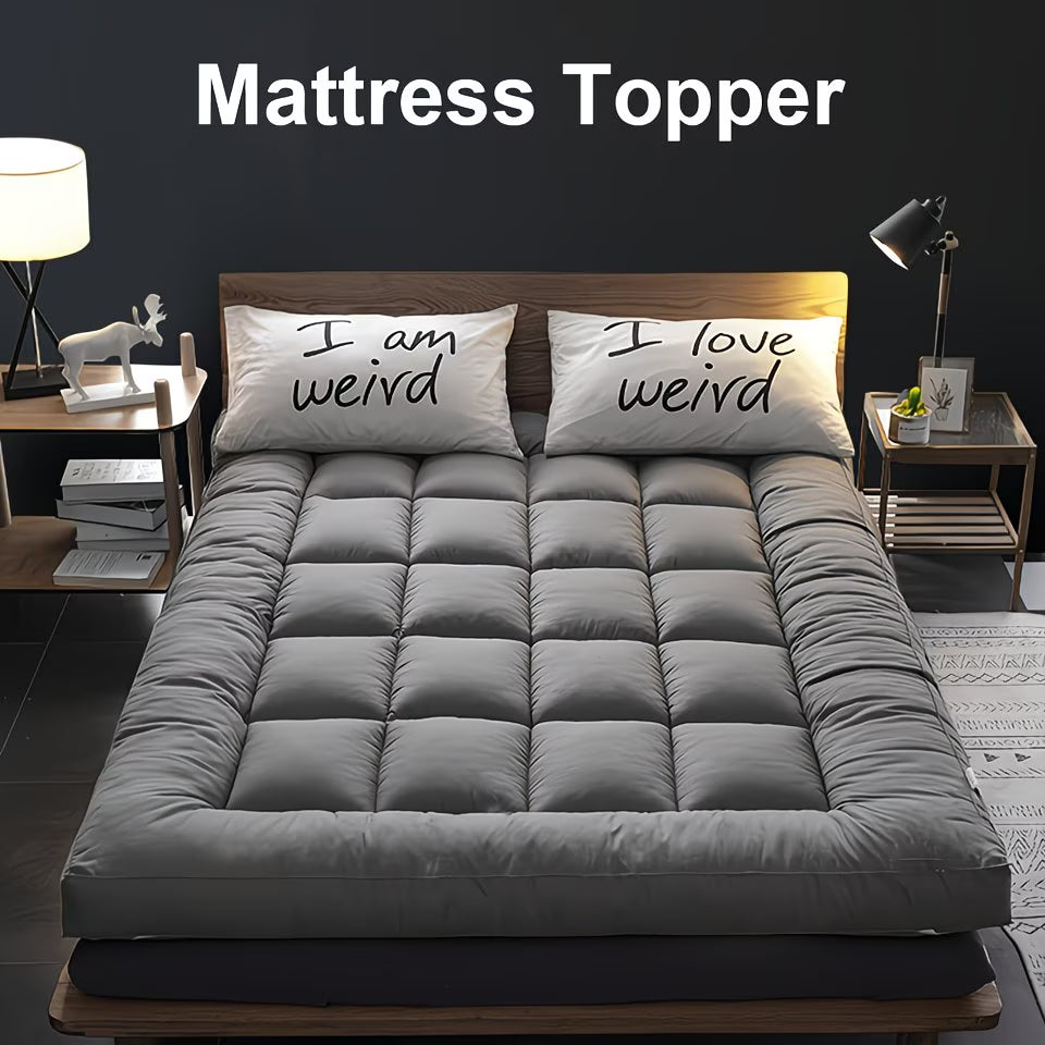 10cm Thick Mattress Topper – Ultra Soft Microfiber, Anti-Slip & Pressure Relief, Fits UK Single Double King Super King, Grey-1