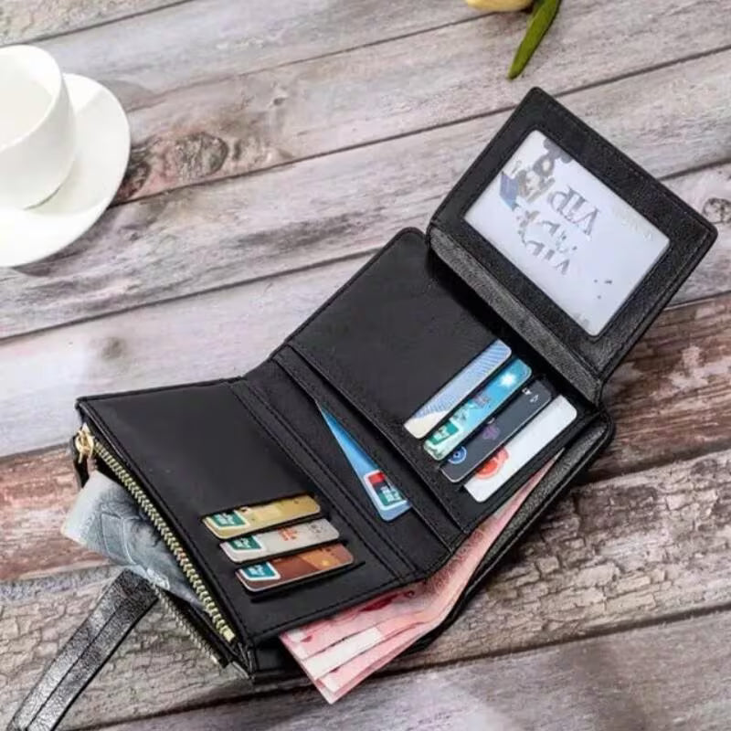 Women’s Black PU Leather Zip Clutch Wallet – 8 Card Slots, Coin Purse & ID Holder (15x10cm)-6
