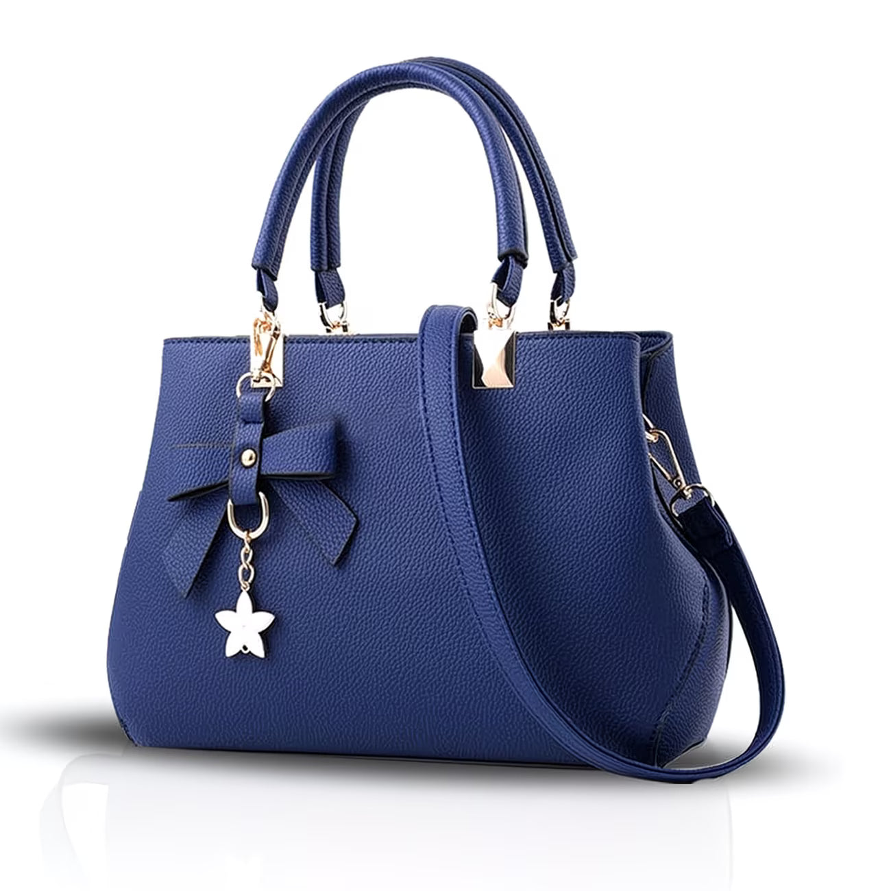 Women’s PU Leather Handbag – Top Handle Shoulder & Crossbody Tote with Metal Pendant-2