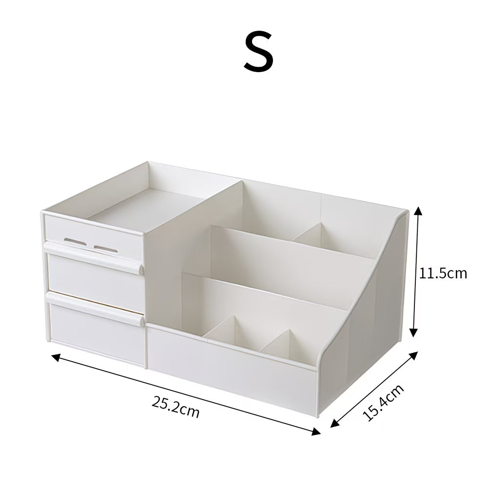 Makeup Organiser with Drawer – White Multifunctional Desk & Dresser Storage Container-2
