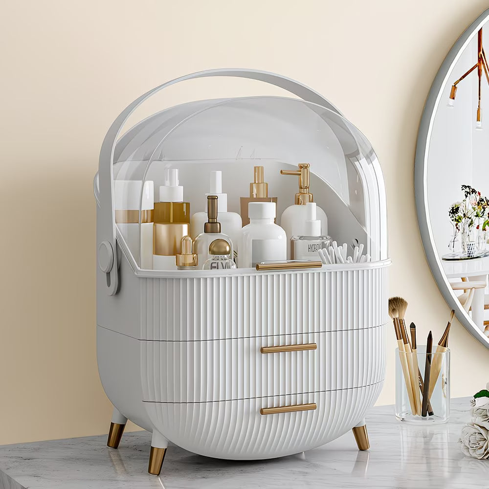 Makeup Organiser Storage Box with Transparent Cover – Cosmetic Display Case for Vanity & Bathroom (White)-7