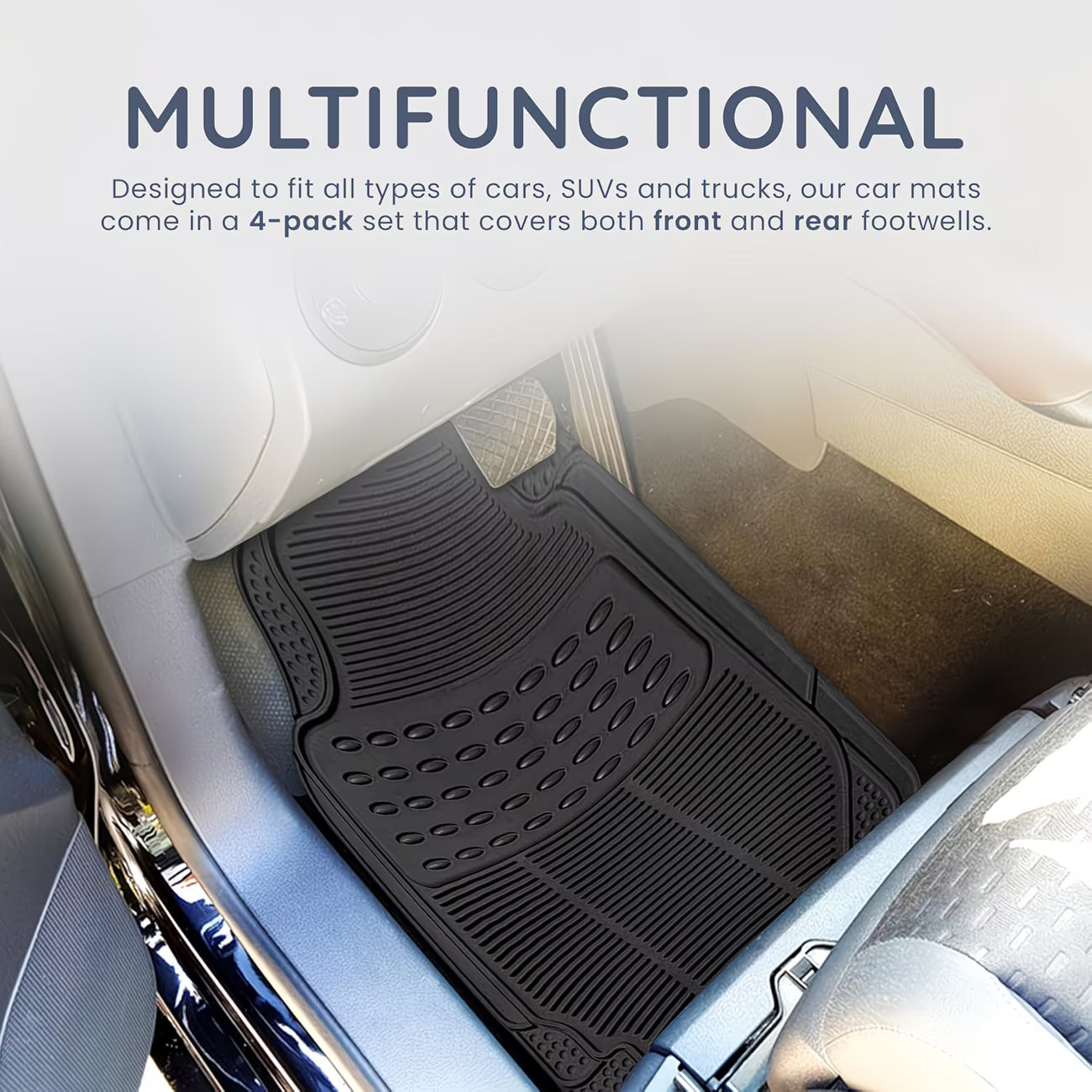 CUQOO 4pcs Universal Rubber Car Mats – Heavy Duty Non-Slip All-Weather Waterproof Floor Mats-5