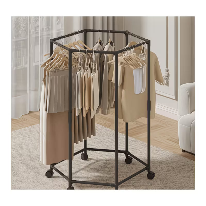 360° Rotatable Large Clothes Drying Rack with Wheels – Space-Saving Metal Laundry Hanger Stand
