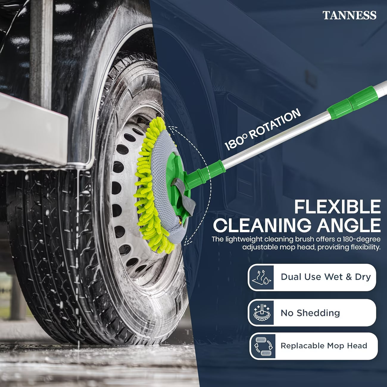 TANNESS Caravan Car Wash Mop Kit – Extendable Handle, Scratch-Free Microfibre Mop with 2 Heads-7