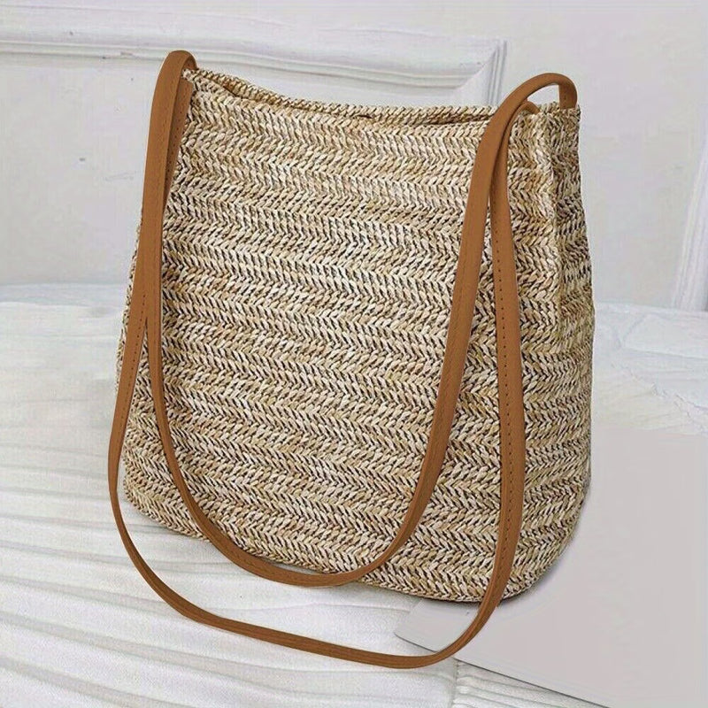 Women’s Summer Straw Rattan Bag – Wicker Crossbody Tote Beach Shoulder Handbag (26x26cm)-1