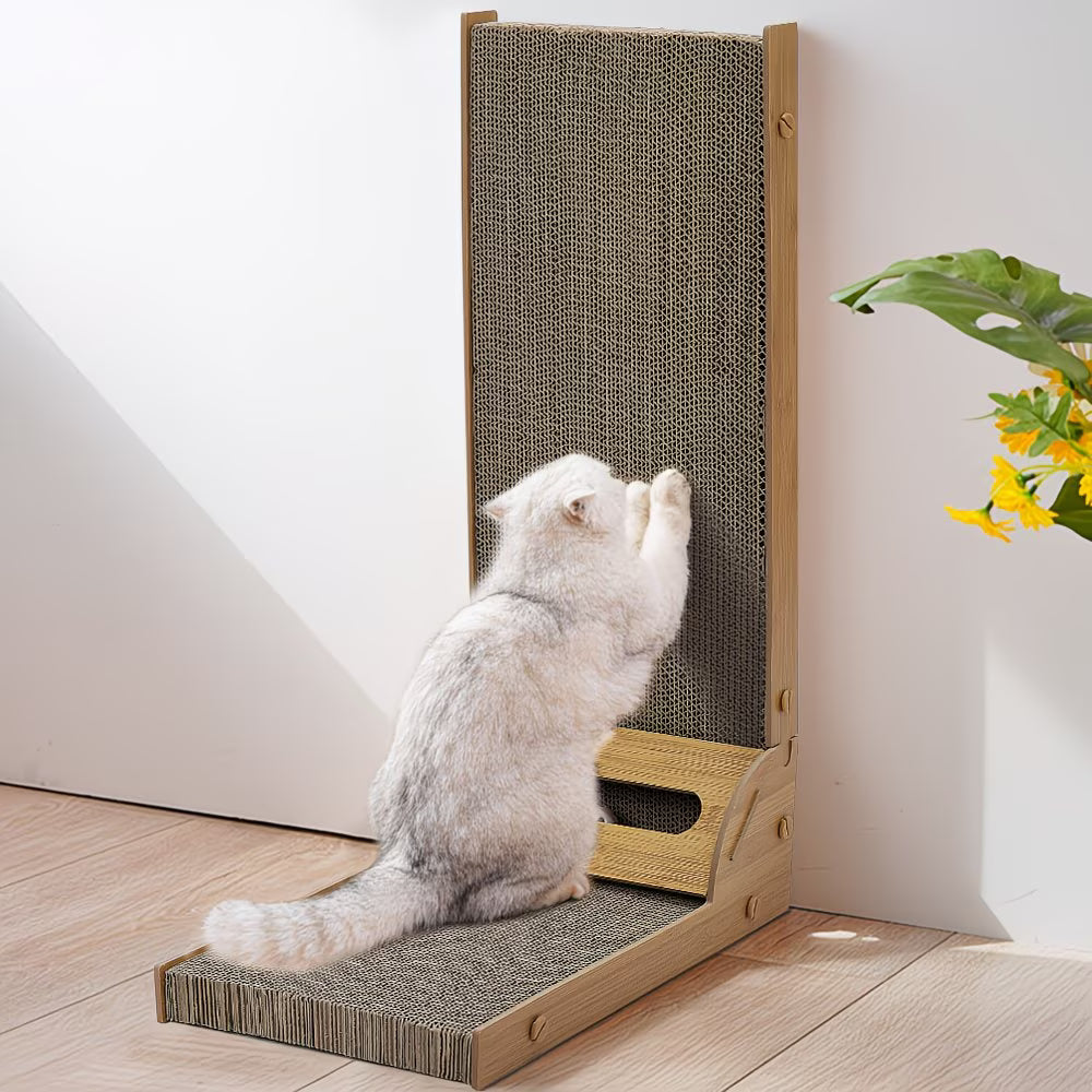 L-Shaped Cat Scratching Tower 60cm – Multi-Angle Vertical & Horizontal Scratch Post with Lounge Platform for Adult Cats-1