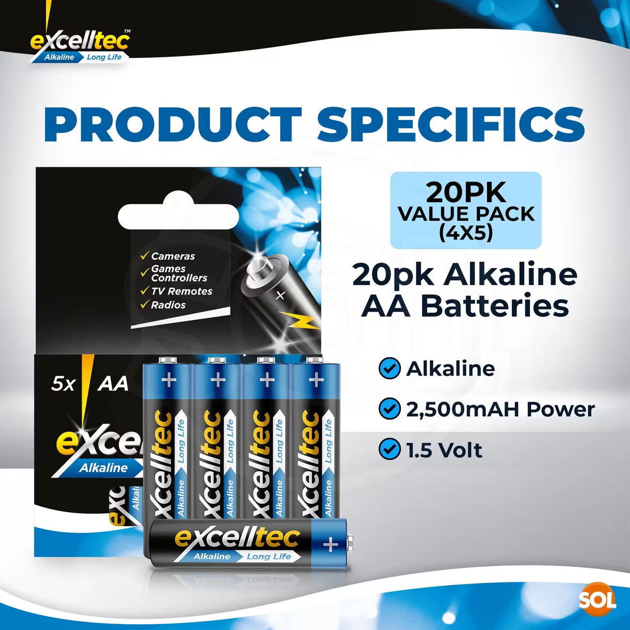20 Pack Excelltec Alkaline AA AAA Batteries 1.5V Long Life Household Battery Set for Devices & Toys-3