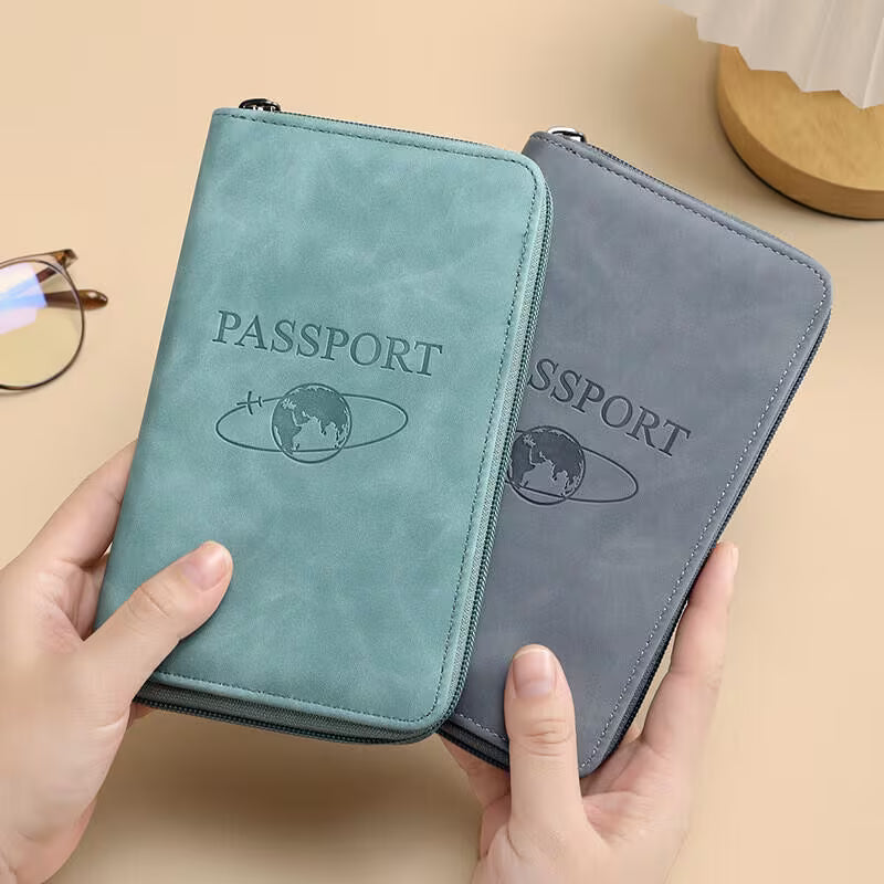 RFID Blocking Passport Holder Travel Wallet PU Leather Organizer for Cards Tickets ID-4
