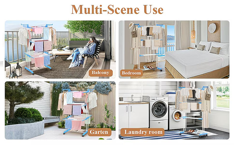4 Tier Foldable Laundry Airer Rack – Adjustable Stainless Steel Clothes Dryer with Wheels, Heavy Duty Indoor & Outdoor-8