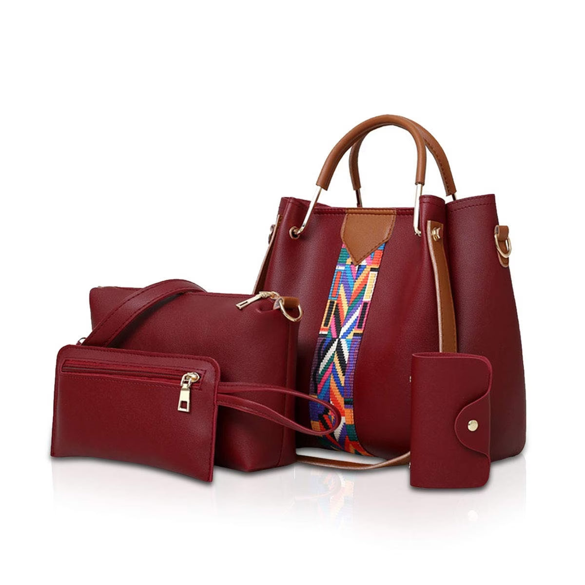 4 Piece Women Handbag Set Faux Leather Tote Shoulder Crossbody Bag Purse Wallet Card Holder-13