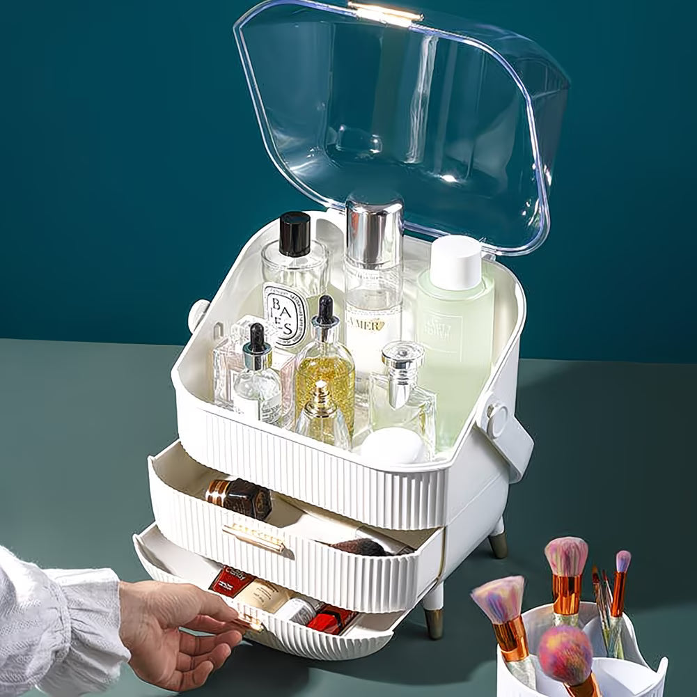 Makeup Organiser Storage Box with Transparent Cover – Cosmetic Display Case for Vanity & Bathroom (White)-4