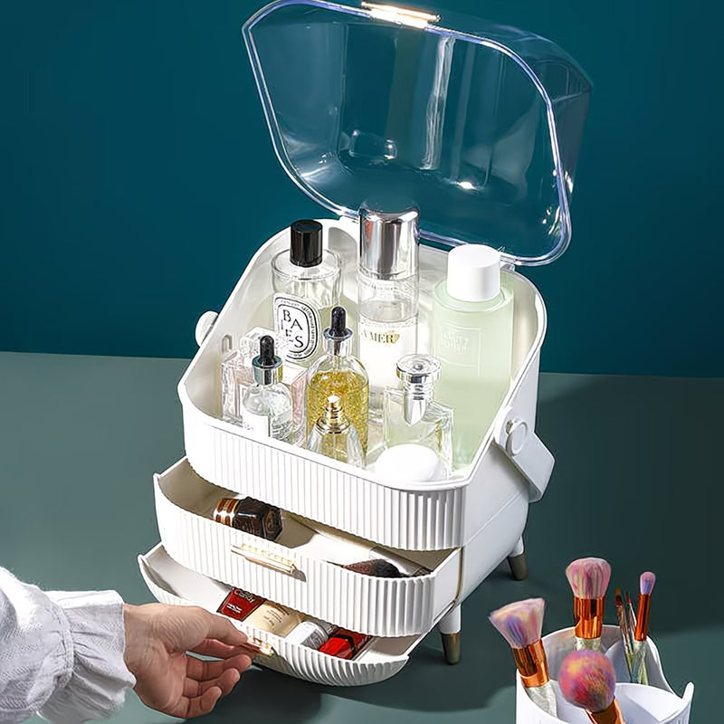 Makeup Organiser Storage Box with Transparent Cover – Cosmetic Display Case for Vanity & Bathroom (White)-4